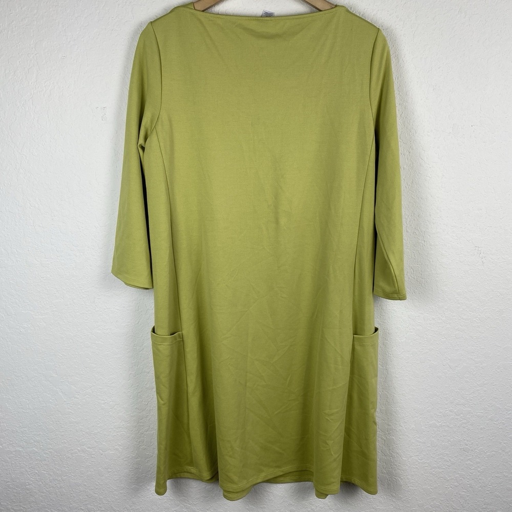 Marla Wynne L Shift Dress Green Pockets Boat Neck Minimalist Artsy Knee Length - Picture 5 of 6